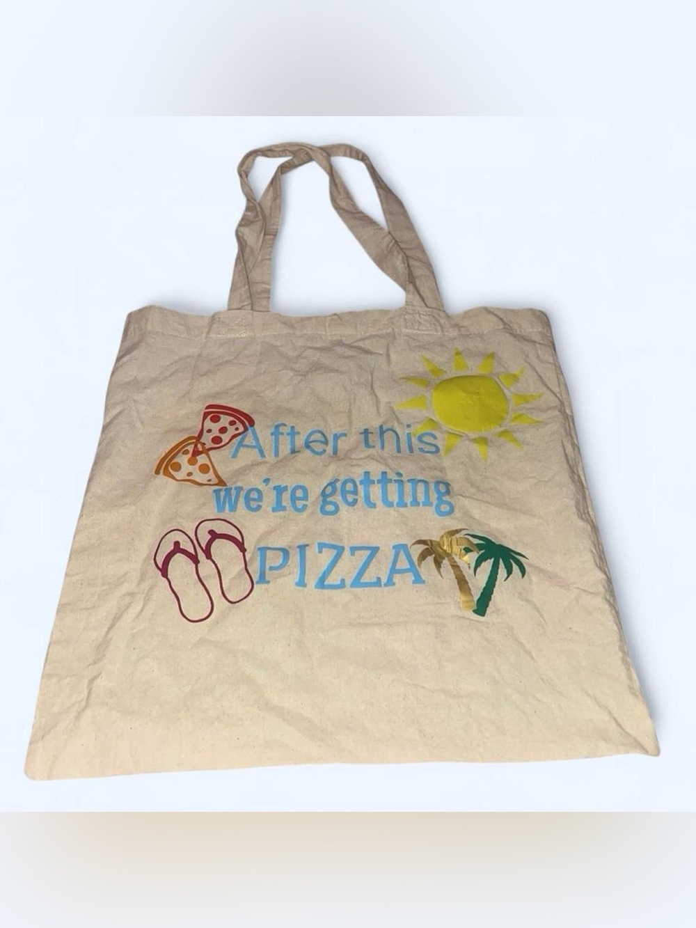 Canvas Tote Bag with Sunny Pizza Graphic